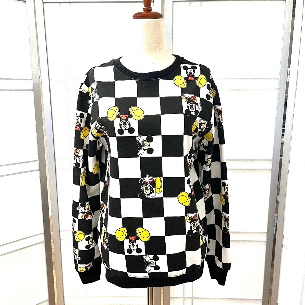 Disney Mickey Mouse Black and White Checkered Sweatshirt - Size S